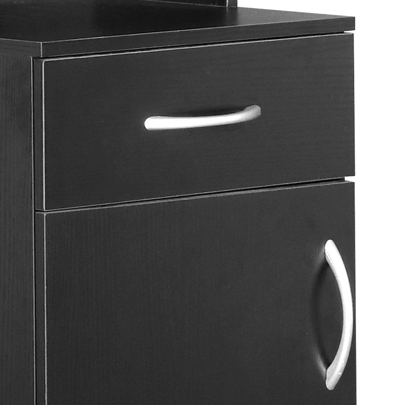 Hoher schwarzer Badezimmer-Hängeschrank mit 1 Tür, 1 Schublade und 3 Fächern