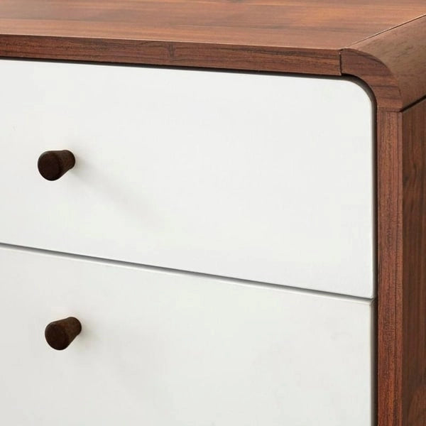 Mid-Century 2-Drawer File Cabinet with Wood Legs - Walnut and White Finish
