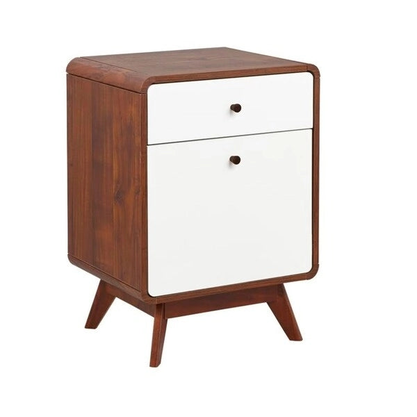 Mid-Century 2-Drawer File Cabinet with Wood Legs - Walnut and White Finish
