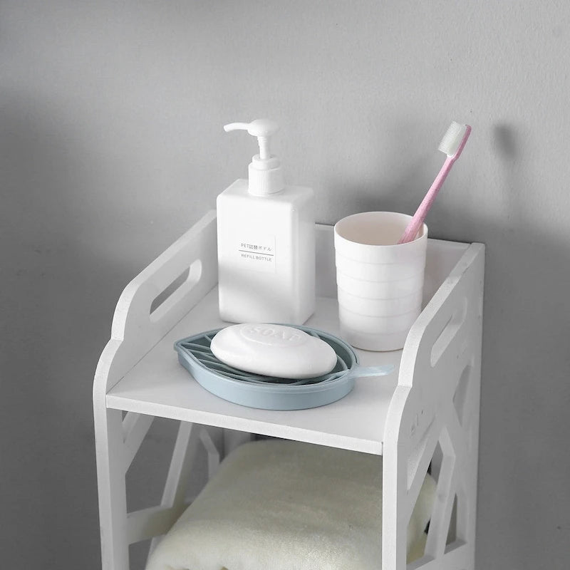 3-Tier Freestanding Bathroom Floor Storage Cabinet - White, Waterproof PVC