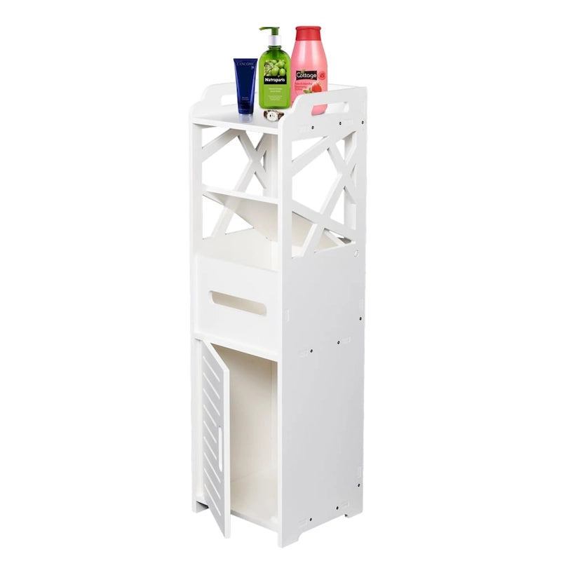 3-Tier Freestanding Bathroom Floor Storage Cabinet - White, Waterproof PVC