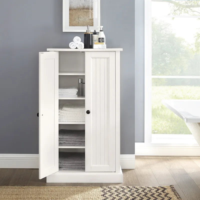 Distressed White Accent Cabinet with Double Doors and 4 Adjustable Shelves