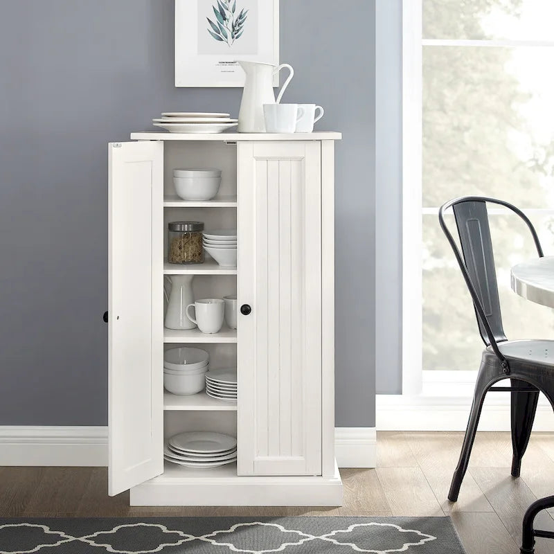 Distressed White Accent Cabinet with Double Doors and 4 Adjustable Shelves