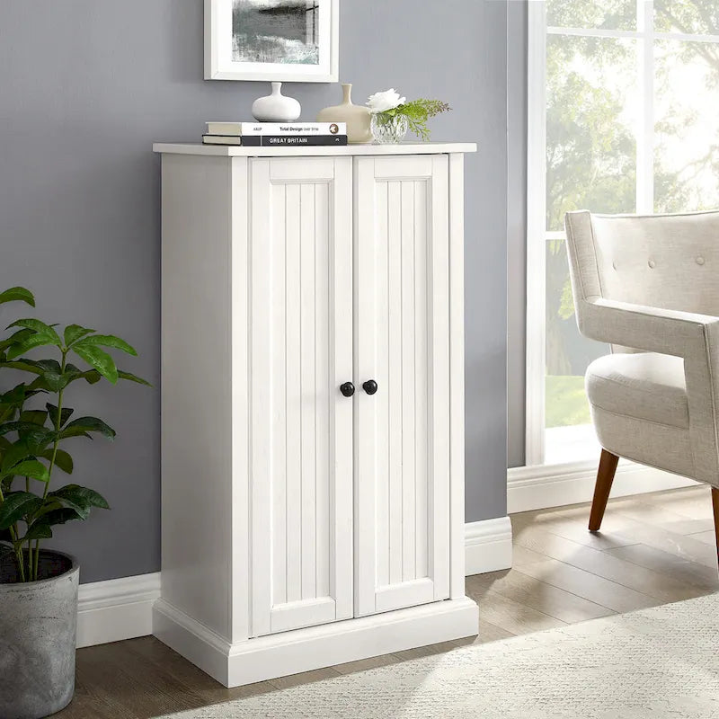 Distressed White Accent Cabinet with Double Doors and 4 Adjustable Shelves
