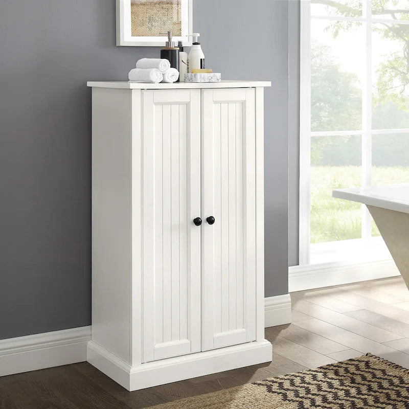 Distressed White Accent Cabinet with Double Doors and 4 Adjustable Shelves