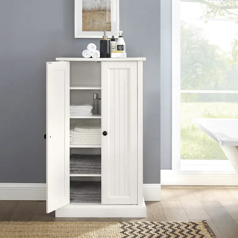 Distressed White Accent Cabinet with Double Doors and 4 Adjustable Shelves