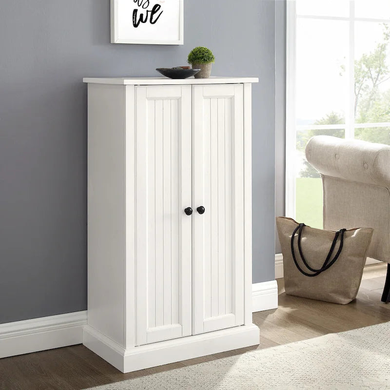 Distressed White Accent Cabinet with Double Doors and 4 Adjustable Shelves