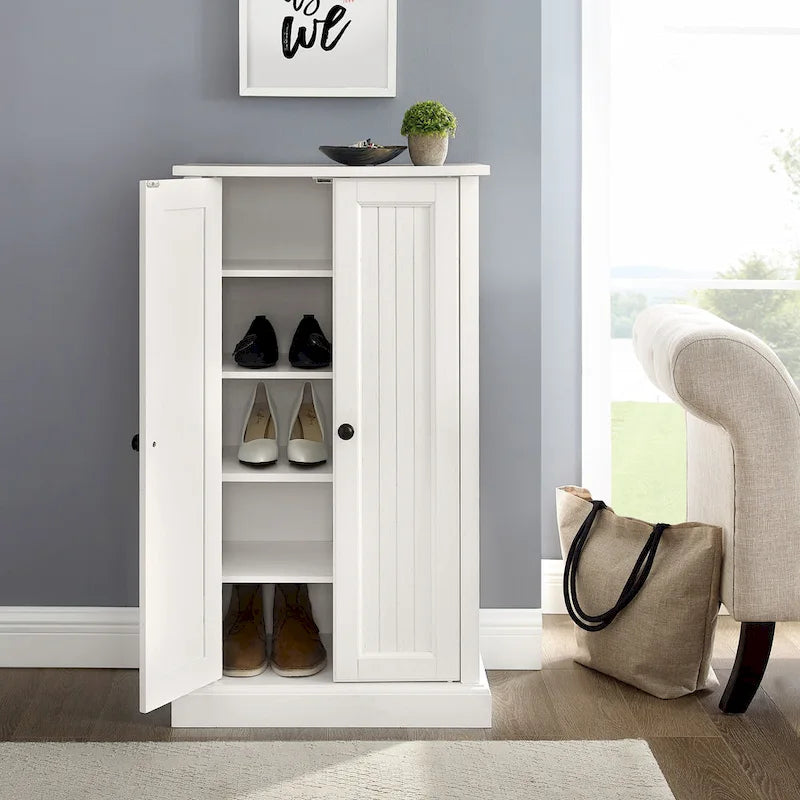 Distressed White Accent Cabinet with Double Doors and 4 Adjustable Shelves