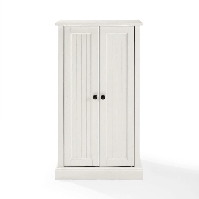 Distressed White Accent Cabinet with Double Doors and 4 Adjustable Shelves