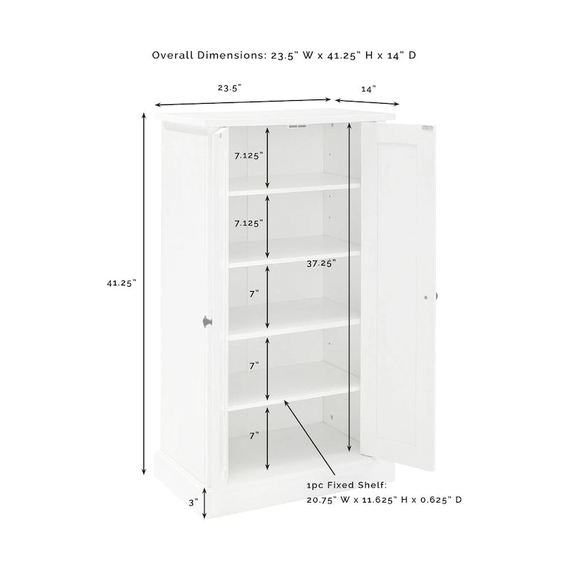 Distressed White Accent Cabinet with Double Doors and 4 Adjustable Shelves