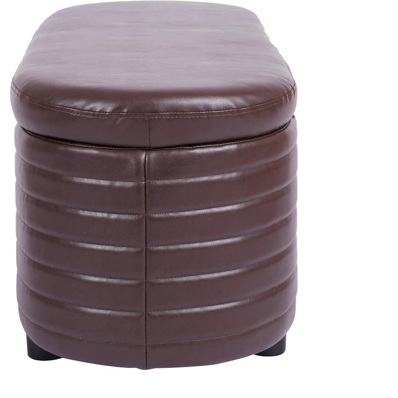 PU Leather Storage Ottoman Bench with Channel Tufting - Brown