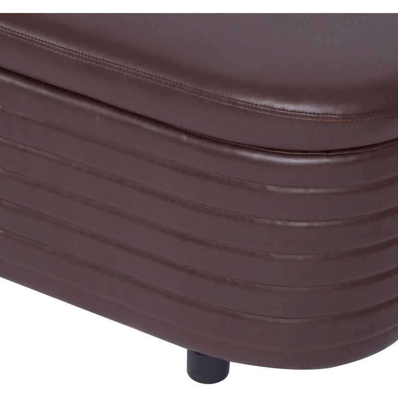 PU Leather Storage Ottoman Bench with Channel Tufting - Brown