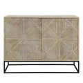 42-inch Hand-Carved Mango Wood Sideboard with Iron Base and Built-In Shelves