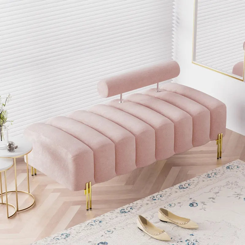52-inch Channel Tufted Window Bench with Adjustable Backrest and Gold Metal Legs
