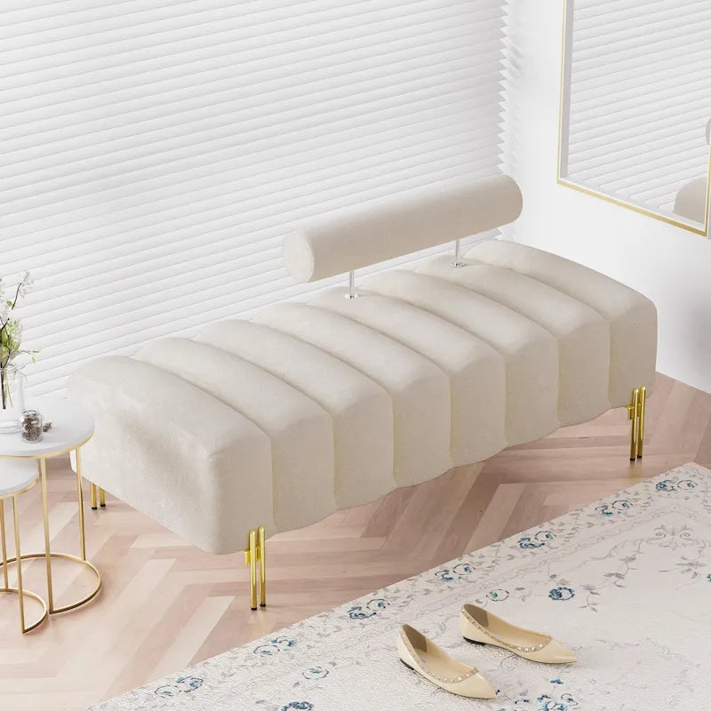 52-inch Channel Tufted Window Bench with Adjustable Backrest and Gold Metal Legs