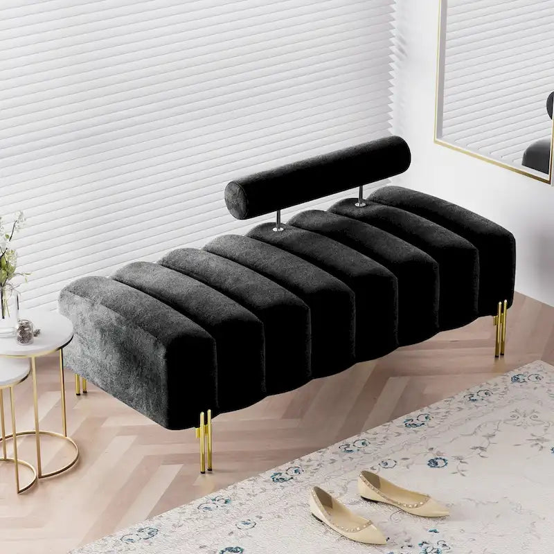52-inch Channel Tufted Window Bench with Adjustable Backrest and Gold Metal Legs