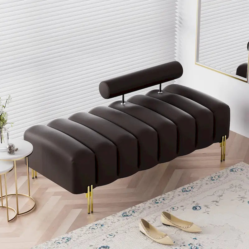 52-inch Channel Tufted Window Bench with Adjustable Backrest and Gold Metal Legs