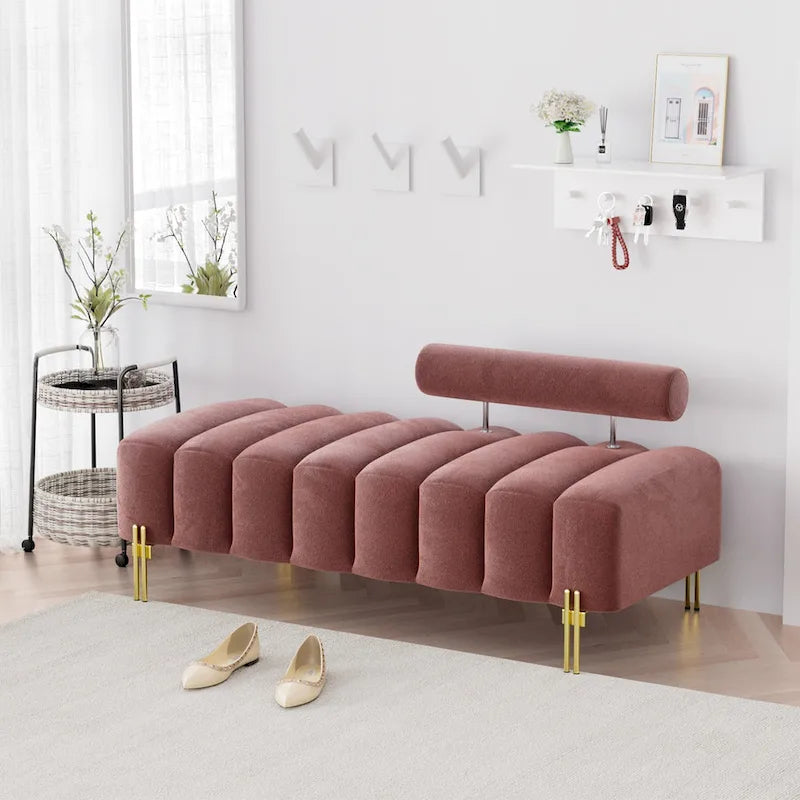 52-inch Channel Tufted Window Bench with Adjustable Backrest and Gold Metal Legs
