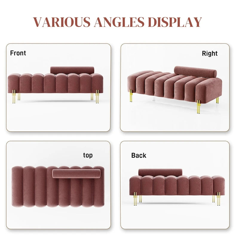 52-inch Channel Tufted Window Bench with Adjustable Backrest and Gold Metal Legs