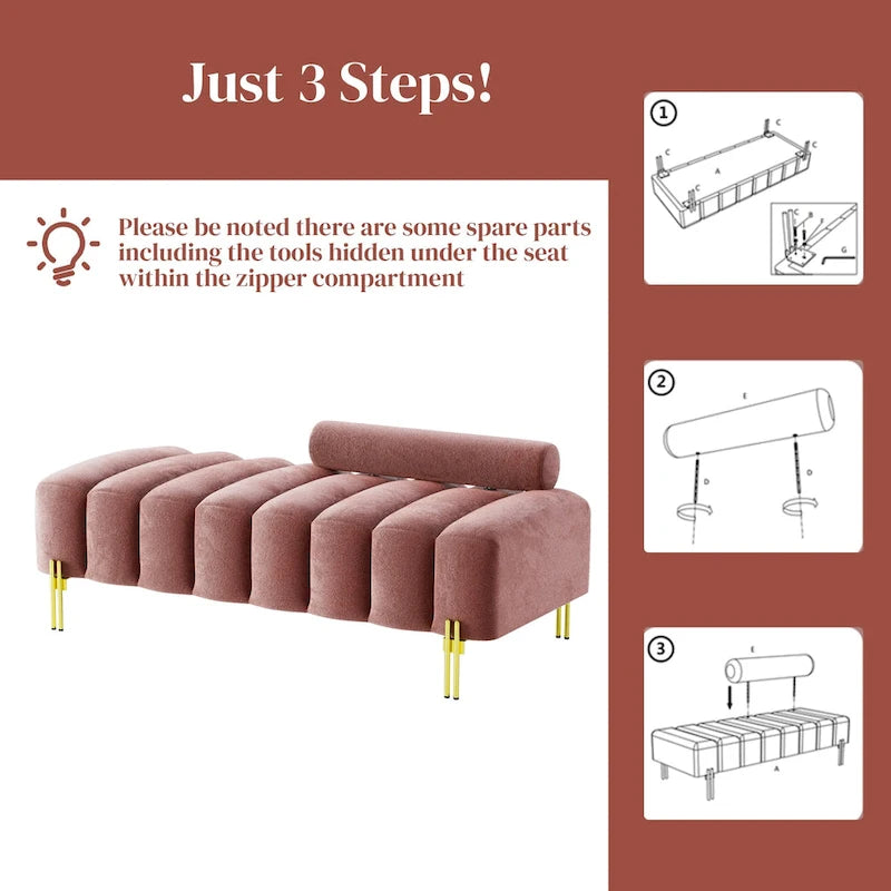 52-inch Channel Tufted Window Bench with Adjustable Backrest and Gold Metal Legs
