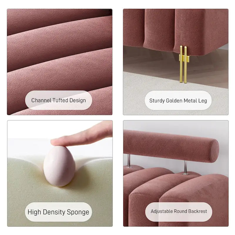 52-inch Channel Tufted Window Bench with Adjustable Backrest and Gold Metal Legs