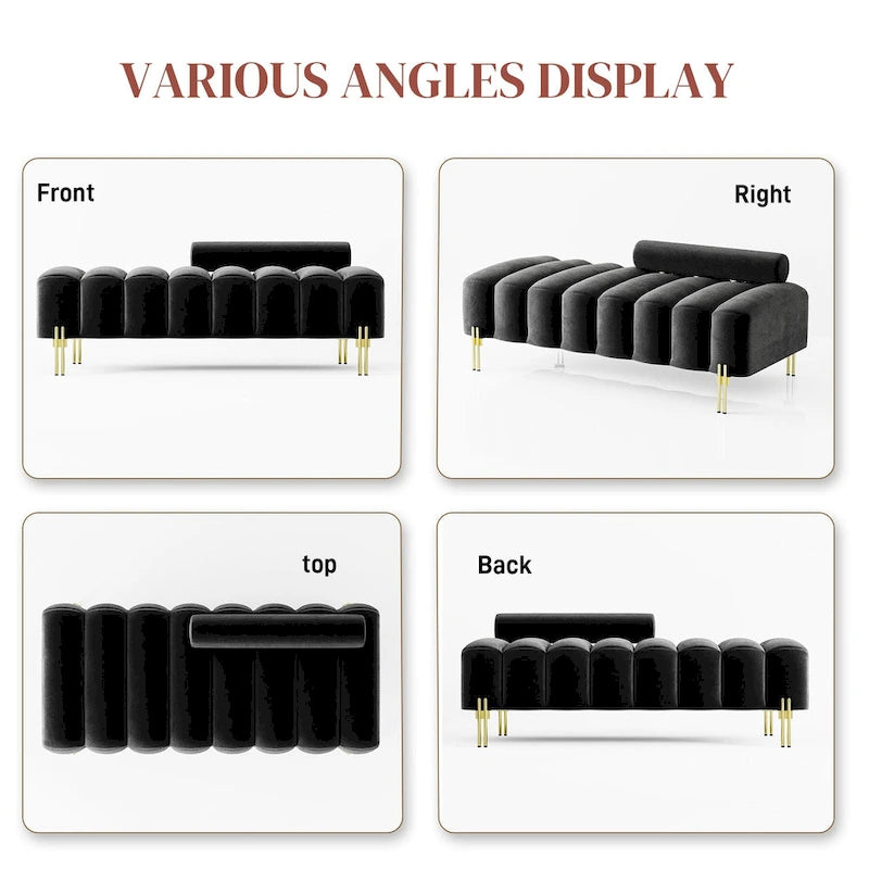52-inch Channel Tufted Window Bench with Adjustable Backrest and Gold Metal Legs