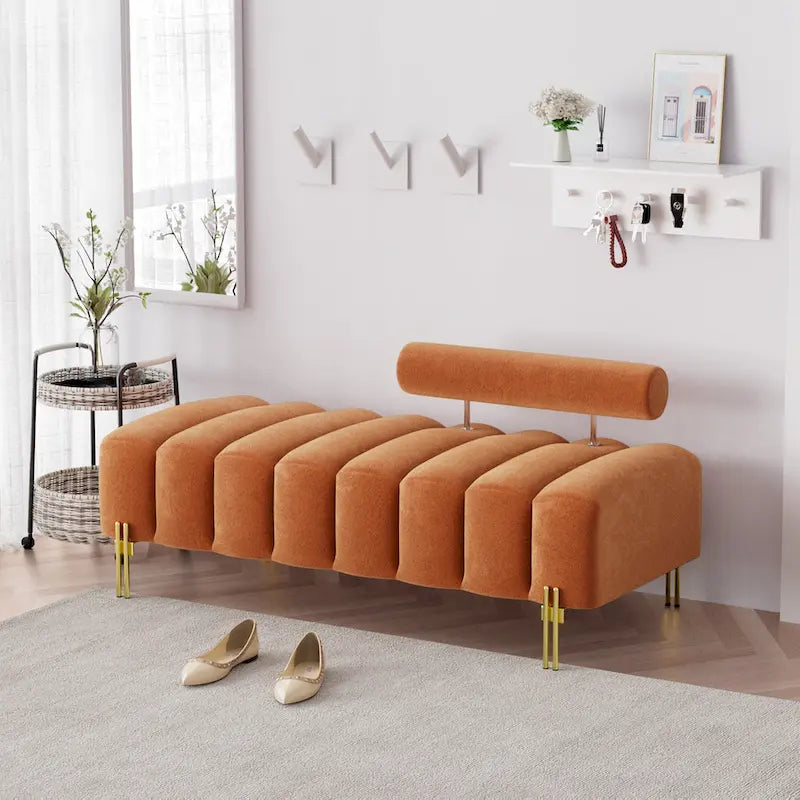 52-inch Channel Tufted Window Bench with Adjustable Backrest and Gold Metal Legs