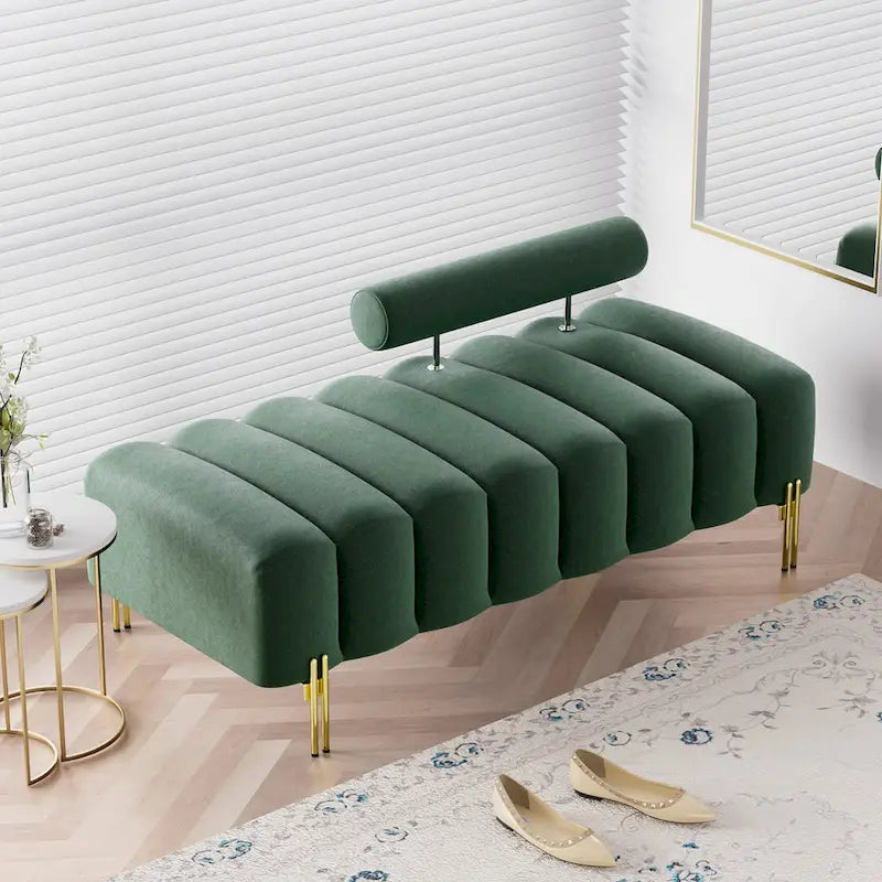 52-inch Channel Tufted Window Bench with Adjustable Backrest and Gold Metal Legs