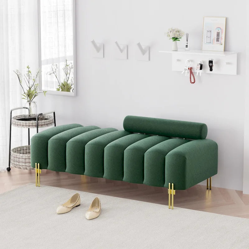 52-inch Channel Tufted Window Bench with Adjustable Backrest and Gold Metal Legs