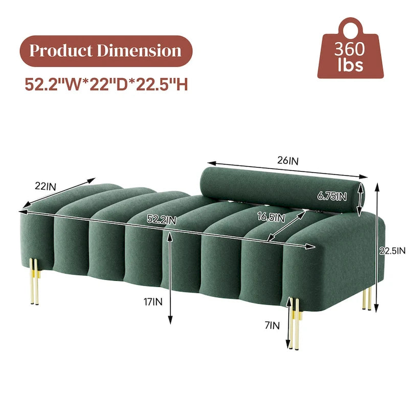 52-inch Channel Tufted Window Bench with Adjustable Backrest and Gold Metal Legs