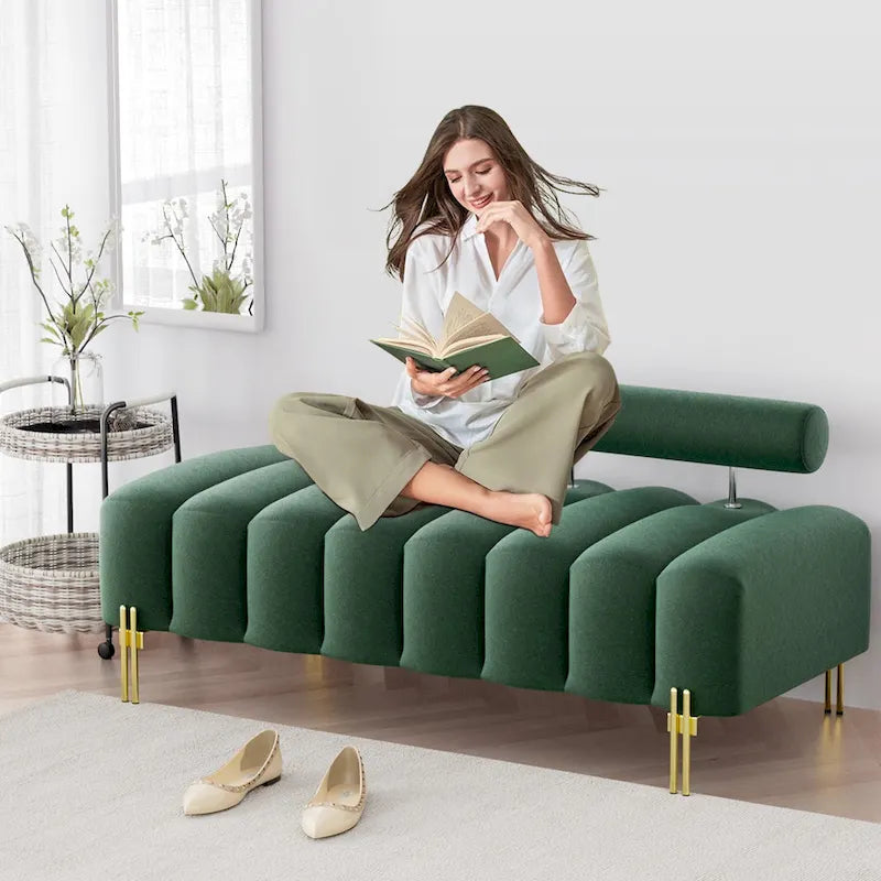 52-inch Channel Tufted Window Bench with Adjustable Backrest and Gold Metal Legs