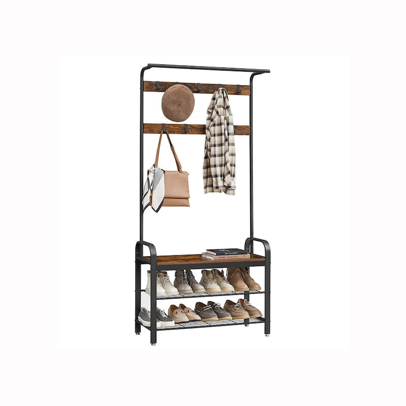 3-in-1 Entryway Hall Tree with Coat Rack, Shoe Bench and Storage Shelves
