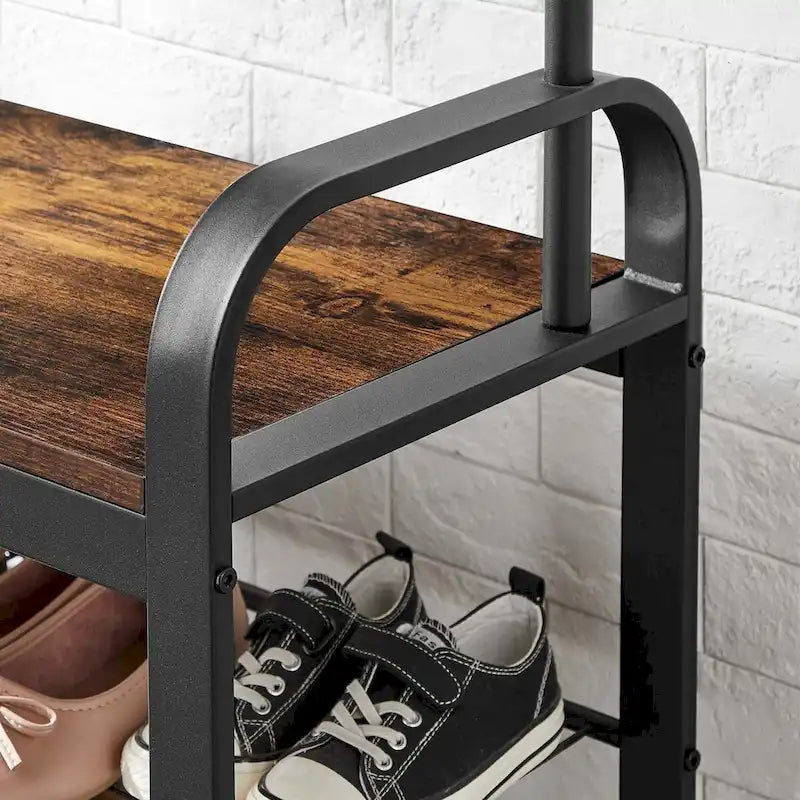 3-in-1 Entryway Hall Tree with Coat Rack, Shoe Bench and Storage Shelves