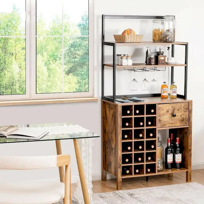 Freistehendes Küchenregal mit Weinregal, Glashalter und drei Ablageflächen