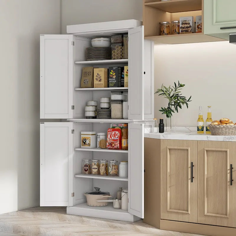 72.5-inch Tall Kitchen Pantry Cabinet with 4 Doors and Adjustable Shelves