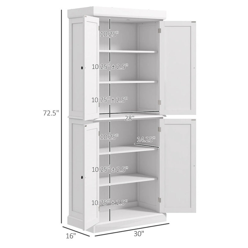 72.5-inch Tall Kitchen Pantry Cabinet with 4 Doors and Adjustable Shelves