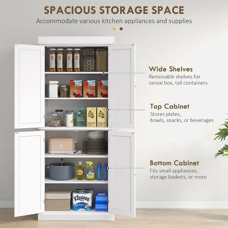 72.5-inch Tall Kitchen Pantry Cabinet with 4 Doors and Adjustable Shelves