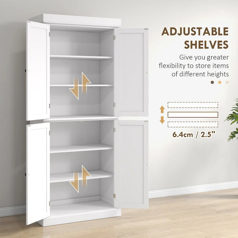 72.5-inch Tall Kitchen Pantry Cabinet with 4 Doors and Adjustable Shelves