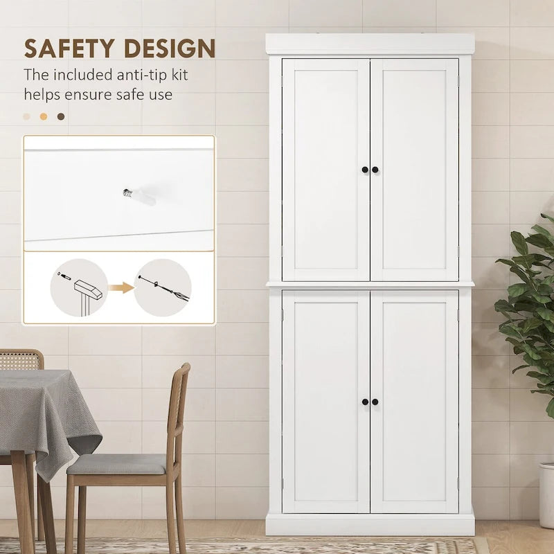 72.5-inch Tall Kitchen Pantry Cabinet with 4 Doors and Adjustable Shelves