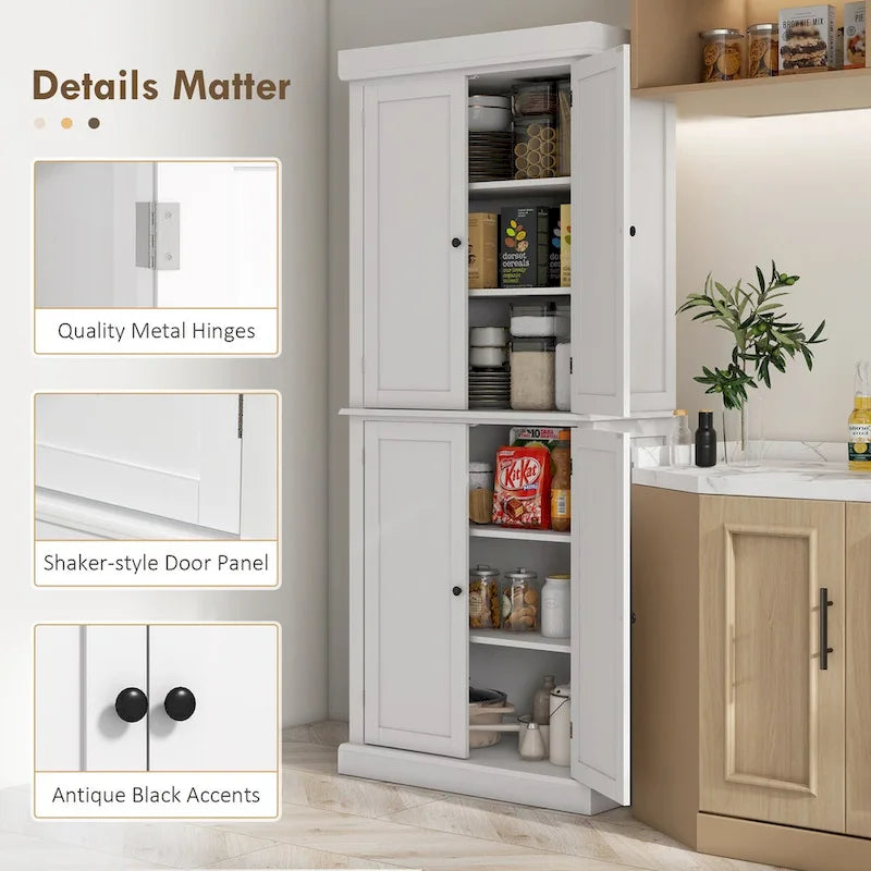 72.5-inch Tall Kitchen Pantry Cabinet with 4 Doors and Adjustable Shelves