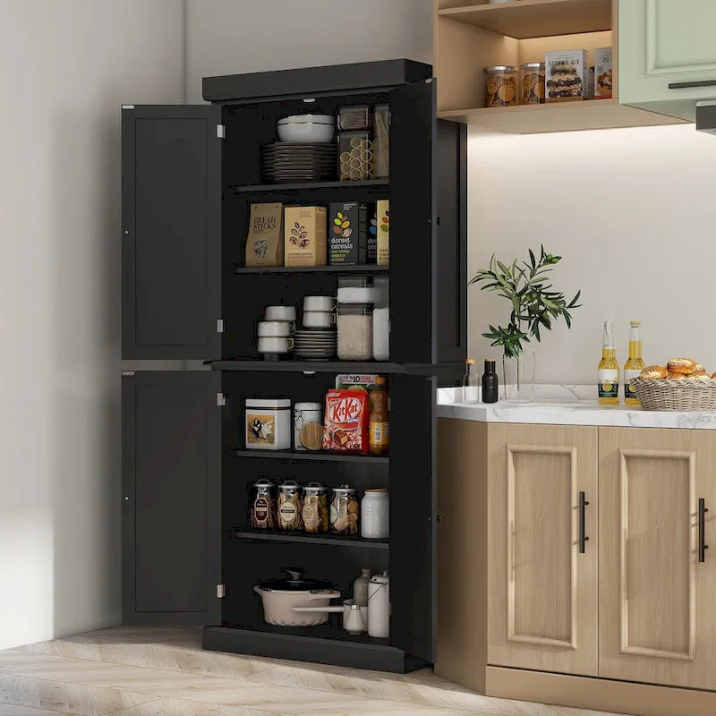 72.5-inch Tall Kitchen Pantry Cabinet with 4 Doors and Adjustable Shelves