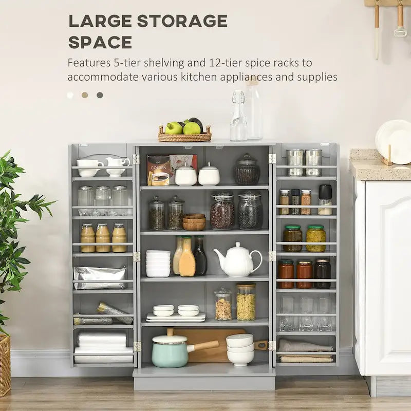 72.5-inch Tall Kitchen Pantry Cabinet with 4 Doors and Adjustable Shelves