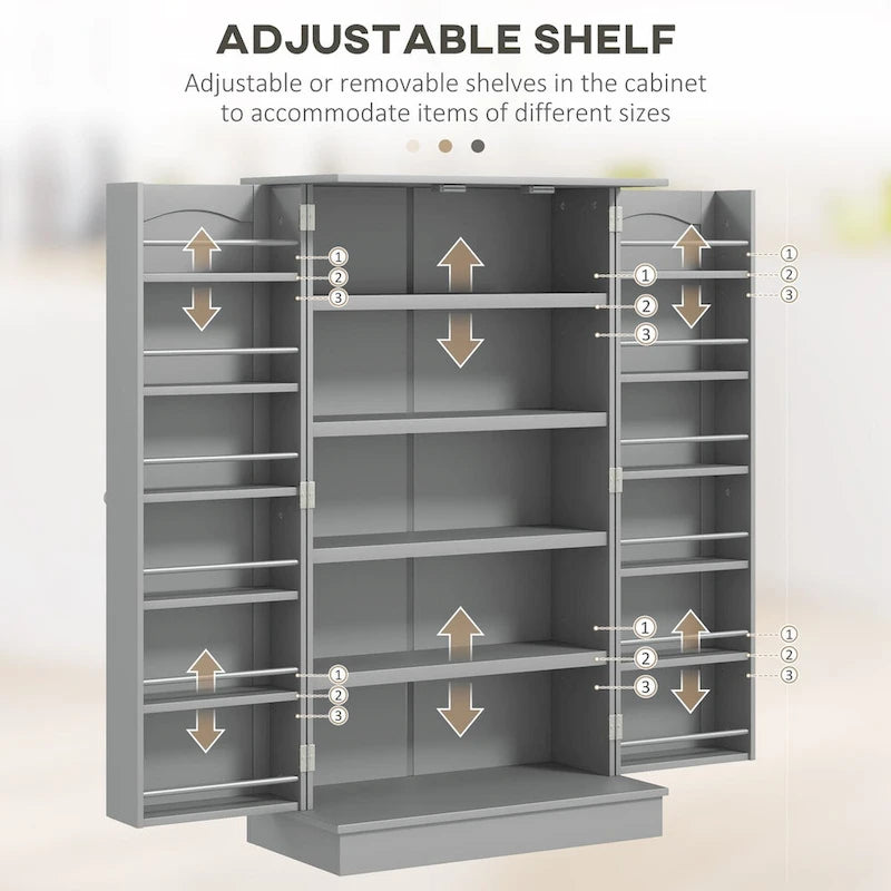 72.5-inch Tall Kitchen Pantry Cabinet with 4 Doors and Adjustable Shelves