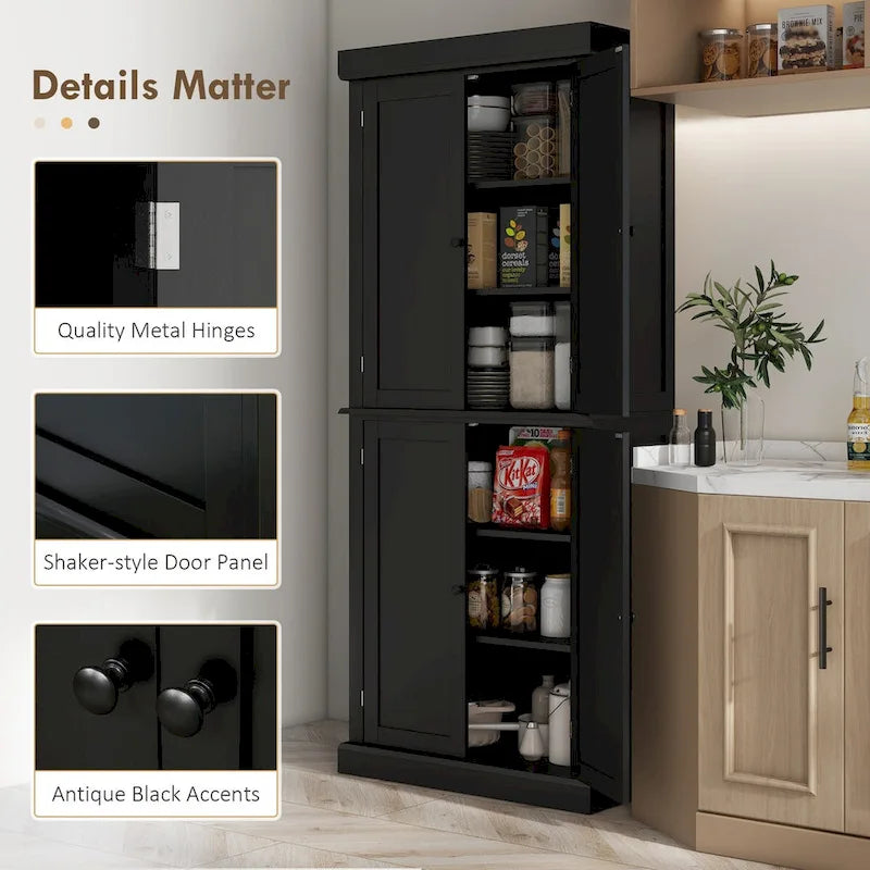 72.5-inch Tall Kitchen Pantry Cabinet with 4 Doors and Adjustable Shelves