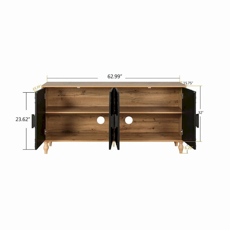 63-inch Modern Sideboard with 4 Carved Doors and Adjustable Shelves