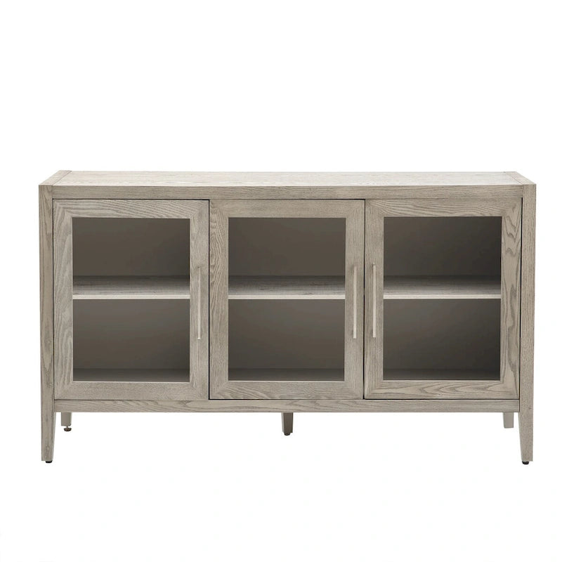 Wood Storage Cabinet with 3 tempered Glass Doors and Adjustable Shelf
