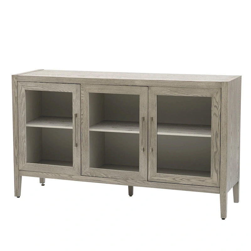 Wood Storage Cabinet with 3 tempered Glass Doors and Adjustable Shelf