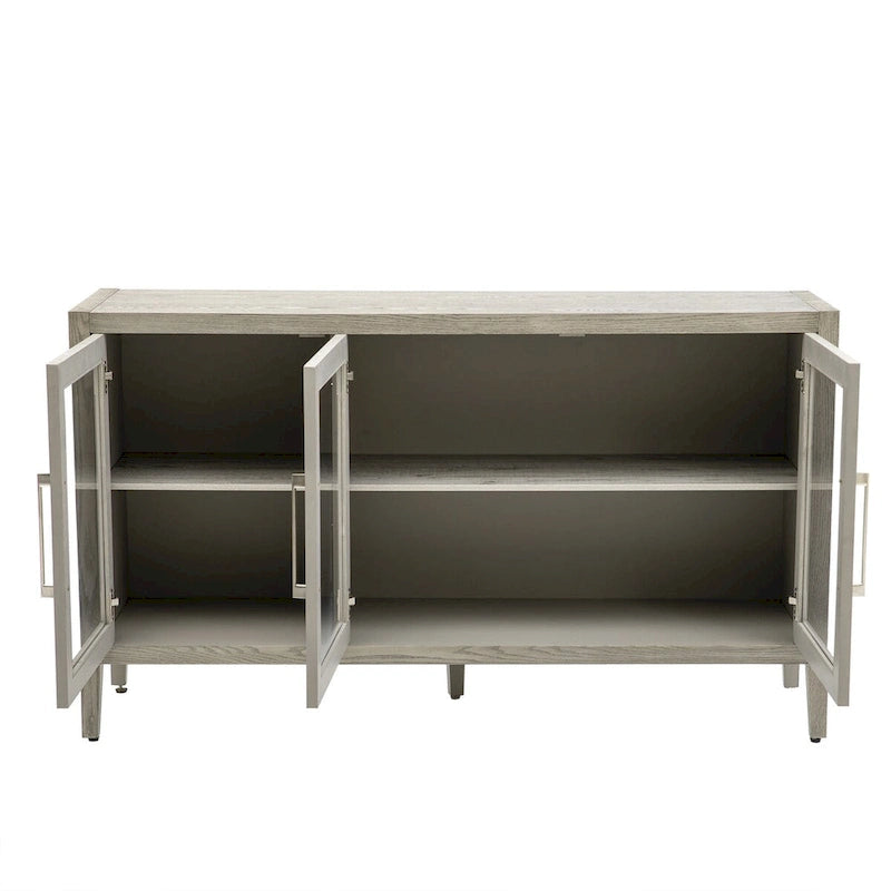 Wood Storage Cabinet with 3 tempered Glass Doors and Adjustable Shelf