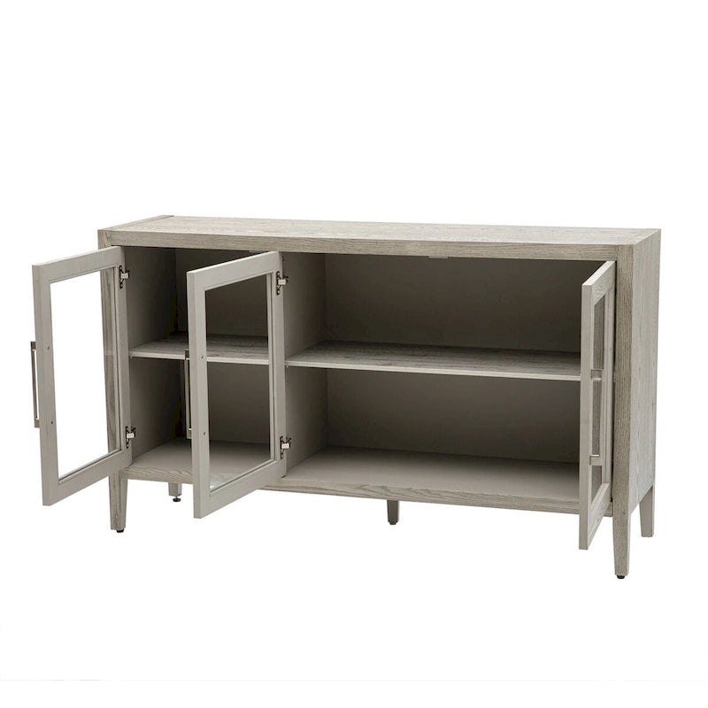 Wood Storage Cabinet with 3 tempered Glass Doors and Adjustable Shelf