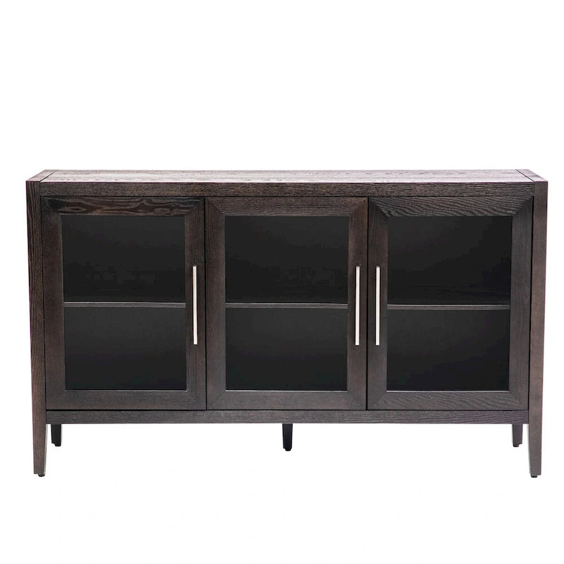 Wood Storage Cabinet with 3 tempered Glass Doors and Adjustable Shelf